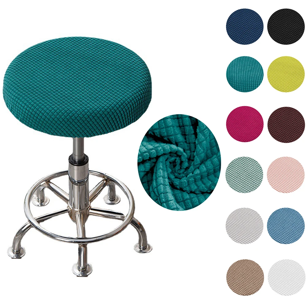 

Solid Color Round Chair Cover Dining Stool Cover Elastic Chair Cushion Cover Washable Bar Seat Cover Seat Slipcover Thickened