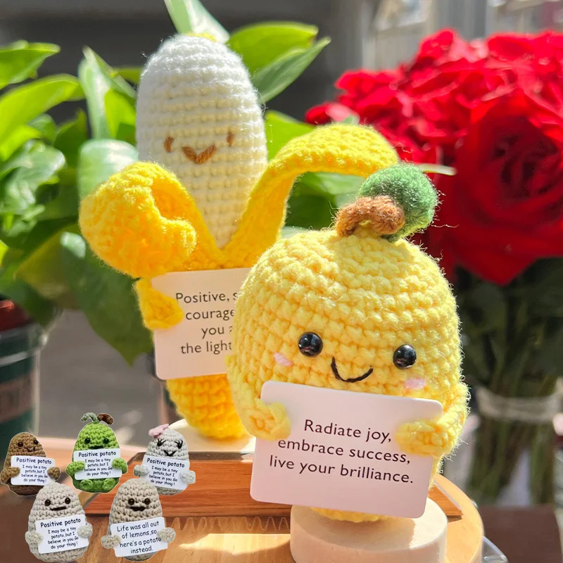 Positive Energy Potato Hug Pocket Mini Handmade Plush Wool Knitting Doll with Card Funny Christams Gifts Figure Toys Decoration