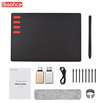 T505 Graphics Drawing Tablet Ultralight Art Creation Sketch with Battery-free Stylus 8 Pen Nibs 8192 Levels Pressure for Drawing