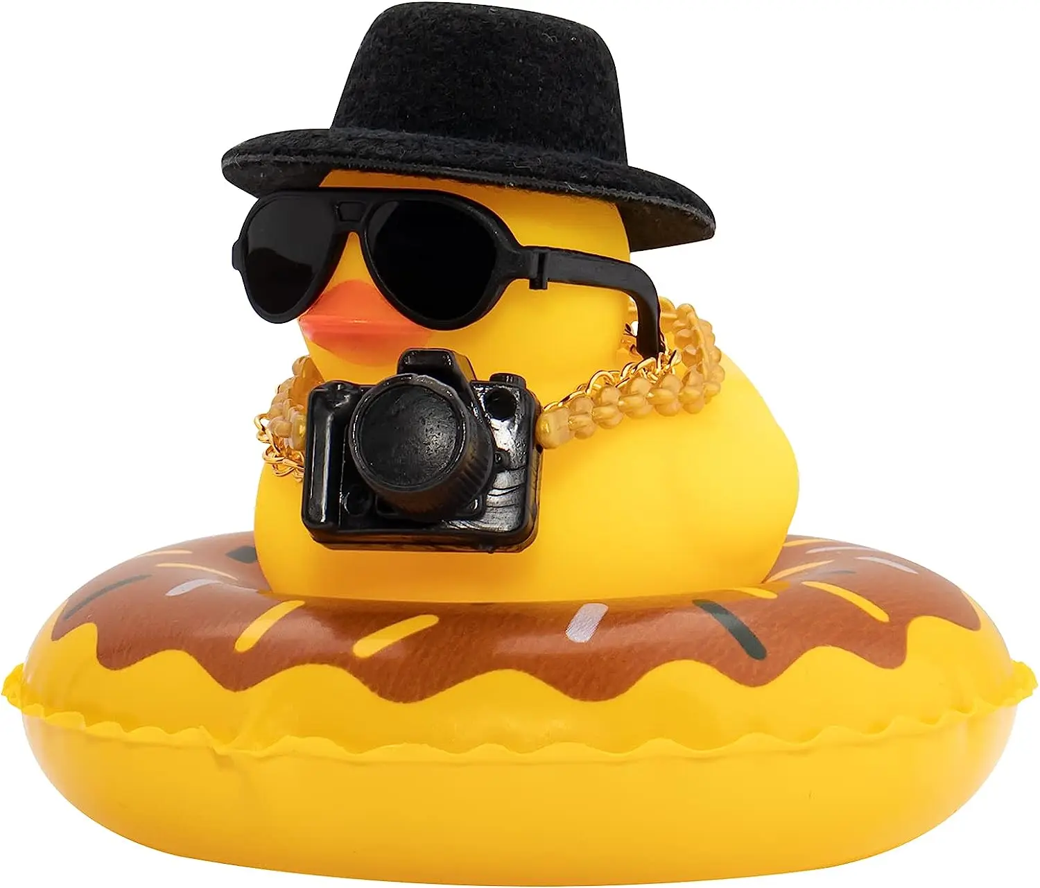 Duck Dashboard Decoration with Mini Hat, Swim Ring, Necklace, and Sunglasses
