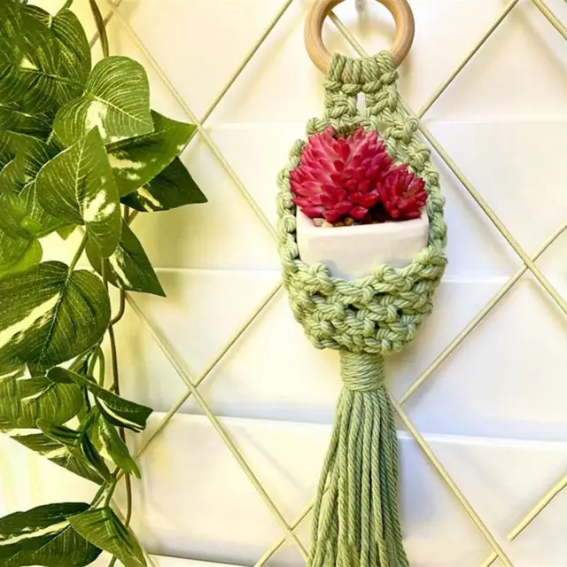 Színes Kézzel Készített Makrame Növényi Fogas Virágcserép Ültetvényes Akasztó Fali Dekoráció Udvari Kerti Függő Kosár - Image 4