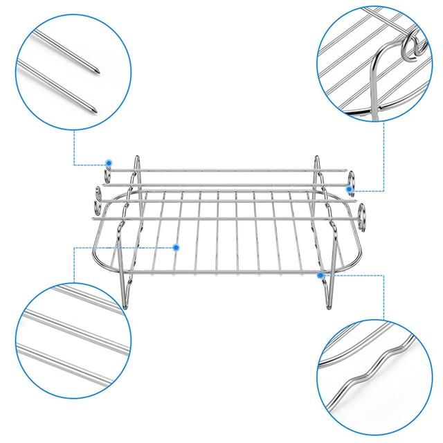 Set Griglie Per Friggitrice Ad Air Philips XL - A Doppio Strato Con Spiedini, Acciaio Inox