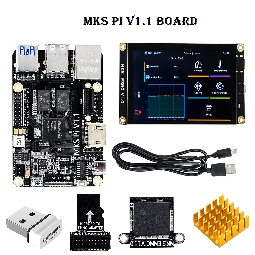 MKS PI V1.1 Board DC12/24V 15W With Quad-core 64bits SOC Onboard Runs 3.5/5 Inch Klipper Screen for Voron VS Raspberry Pi fysetc spider king 10 axis industrial grade motherboard board core replaceable support klipper marlin 2 0 for voron 3d printer