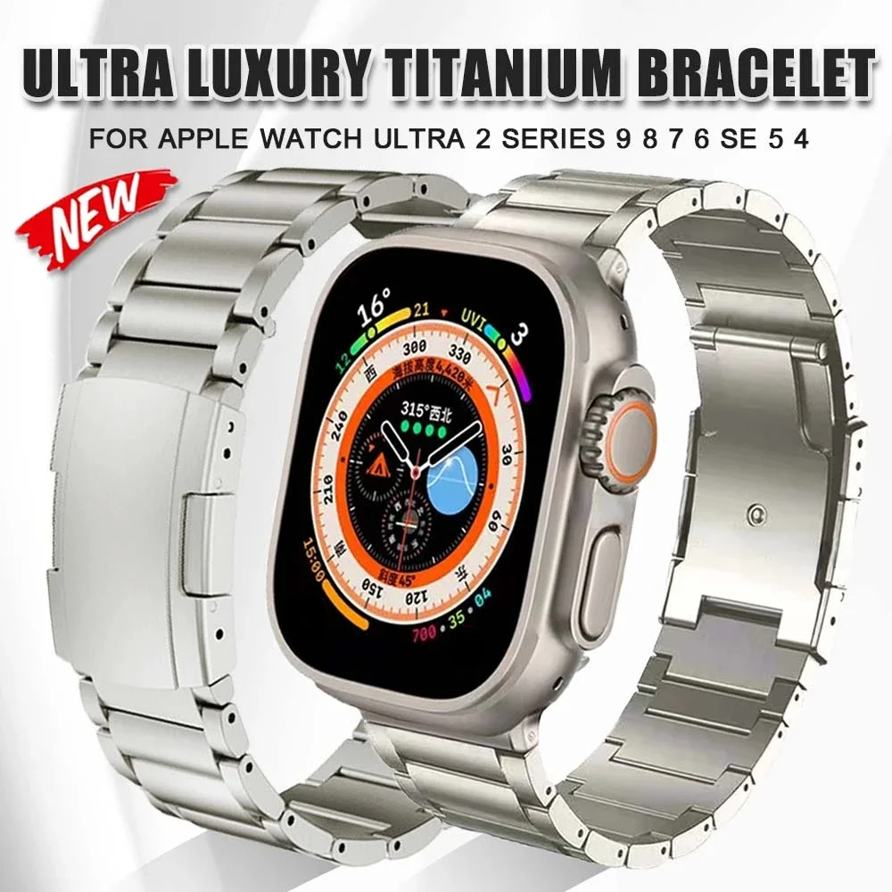 

Titanium Strap For Apple Watch Ultra 2 1 49mm Series 9 8 7 45mm Luxury Metal Band For iWatch 6 5 4 44mm 42mm 40mm Mens Bracelet