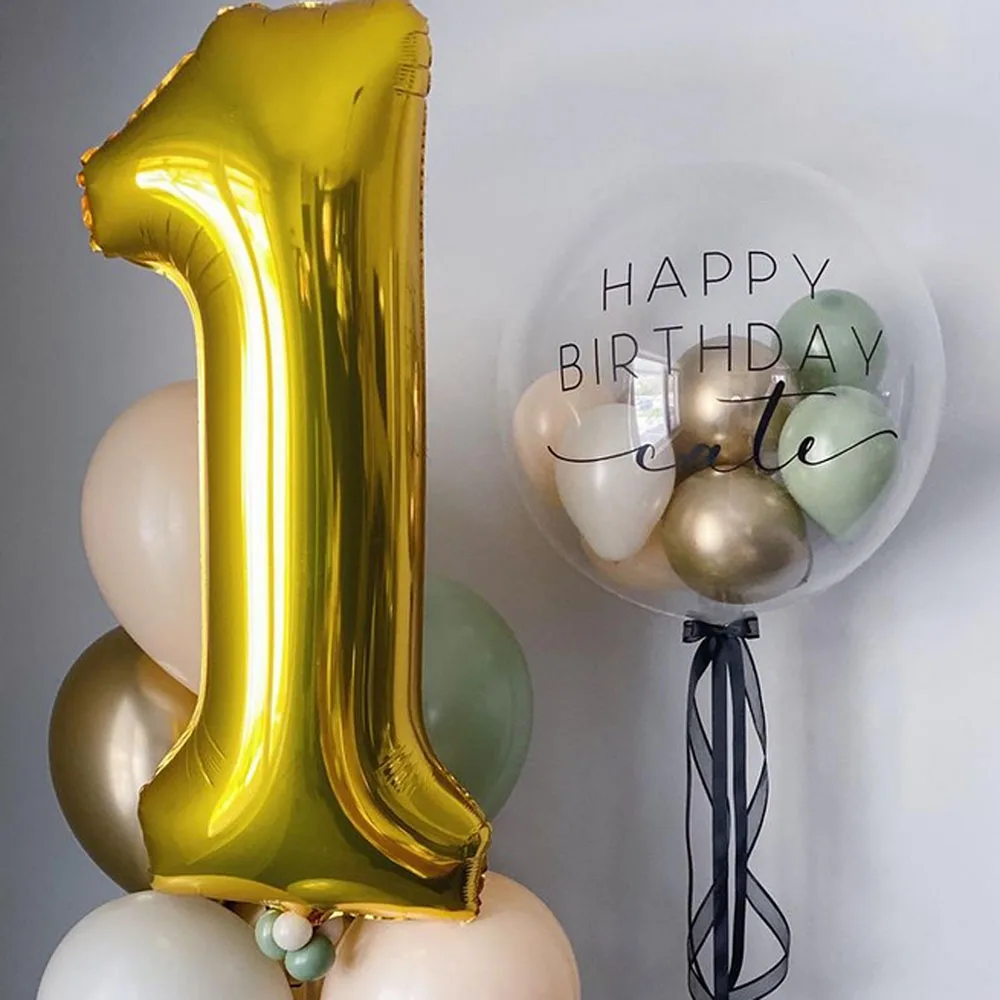 2/1Pc 18/24/36inch Bubble Balloon with Custom Name Sticker Personaled Sticker for Wedding Birthday Baby Shower Party Decorations
