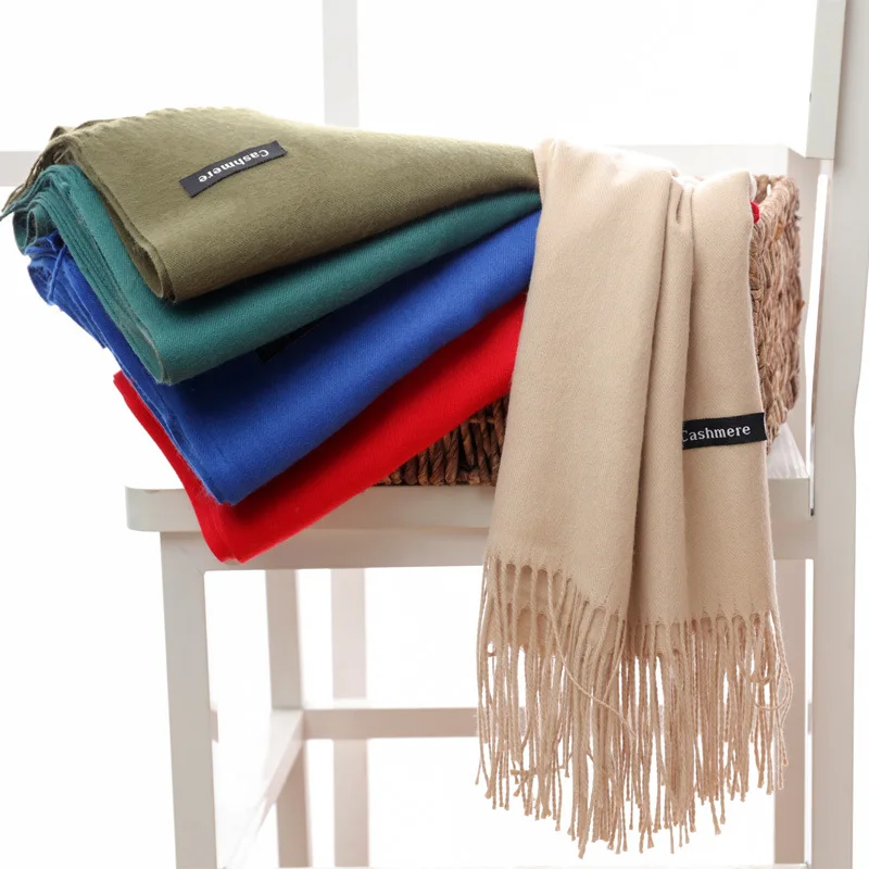 

2022 Winter Cashmere Scarf Women Luxury Thick Warm Pashmina Shawls Wraps Solid Color Tassel Lady Blanket Echarpe Bufanda Hijab