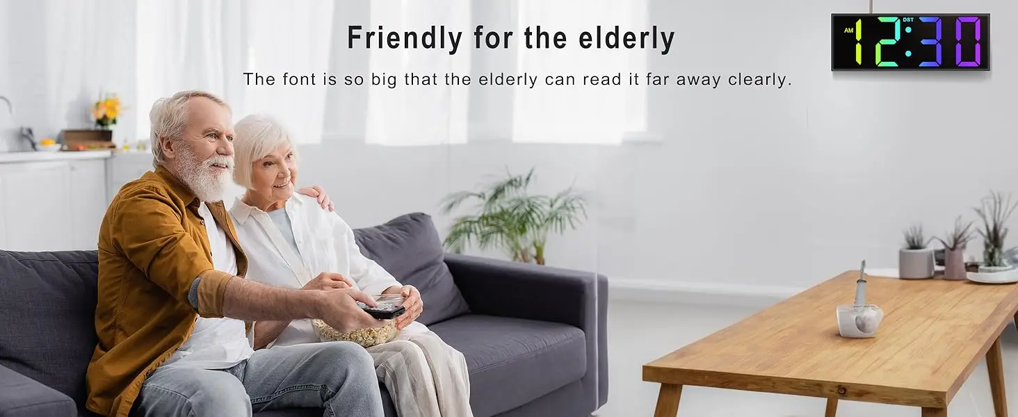 Description Picture 5 of item28.5cm/12'' Large Digital Wall Clock with Remote Control Electronic Big LED Screen 8 RGB Color DST Night Light for Bedside Table