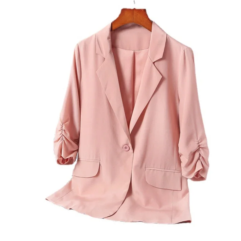100% Silk Blazer Women Clothing Fashion Ladies Black Coat Elegant Womens Jackets One Button Suit Female Blazers Chaquetas Lq762