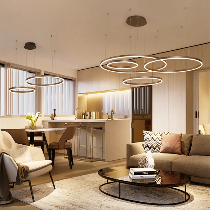 Modern Round Ring Led Pendant Lamp Dimmable Black Gold Brown for Bedroom Living Dining Room Hanging Home Decor Lusters Luminaire 3