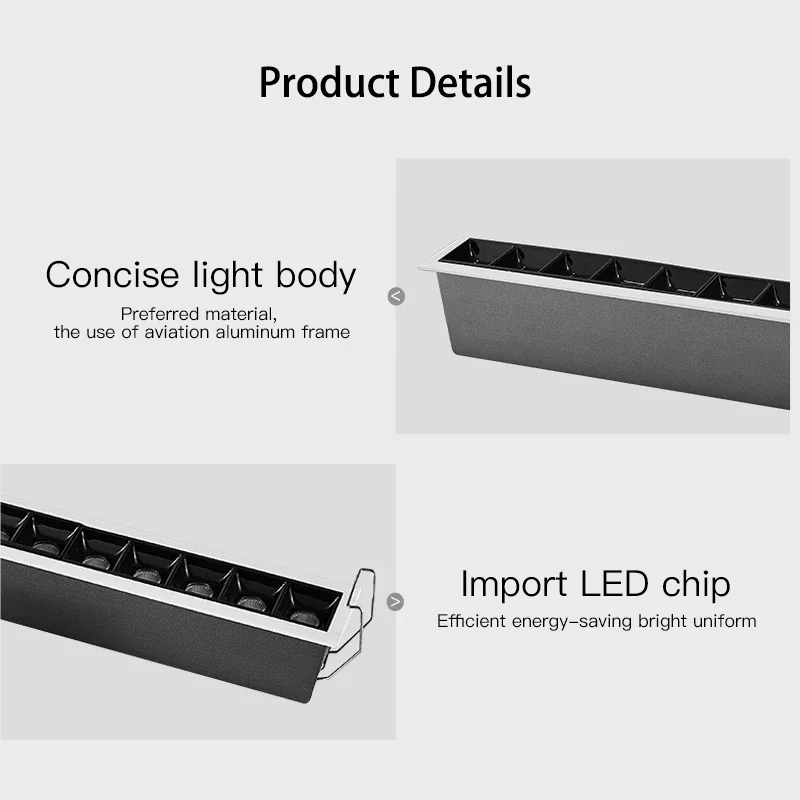 COOJUN LED Spotlight Recessed Rectangle Line Grille Lights Ceiling Lamp 5W 10W 15W AC110~240V Downlight For Home Shop Decor
