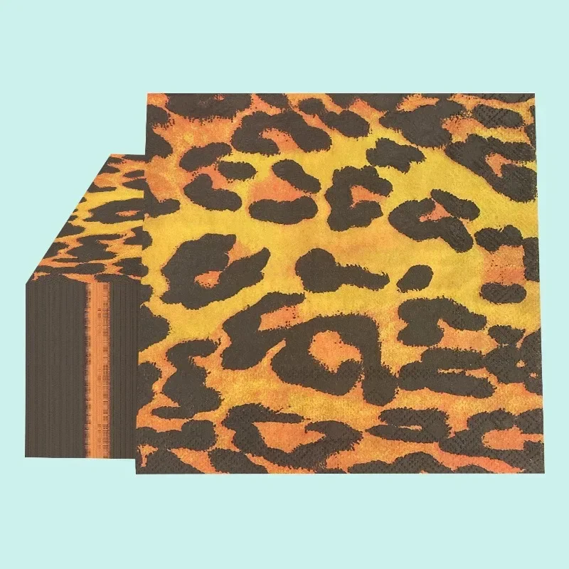20pcs 33cm 2-Ply Leopard Print Soft Mother and Baby Available Food Grade Printed Pattern Party Tissue Commercial