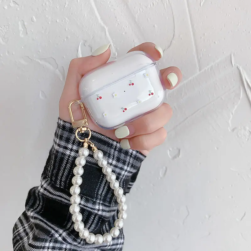 

Прозрачный чехол для наушников Cherry подвеска Airpods3 подходит для Airpods Pro защитный чехол с жемчужным браслетом