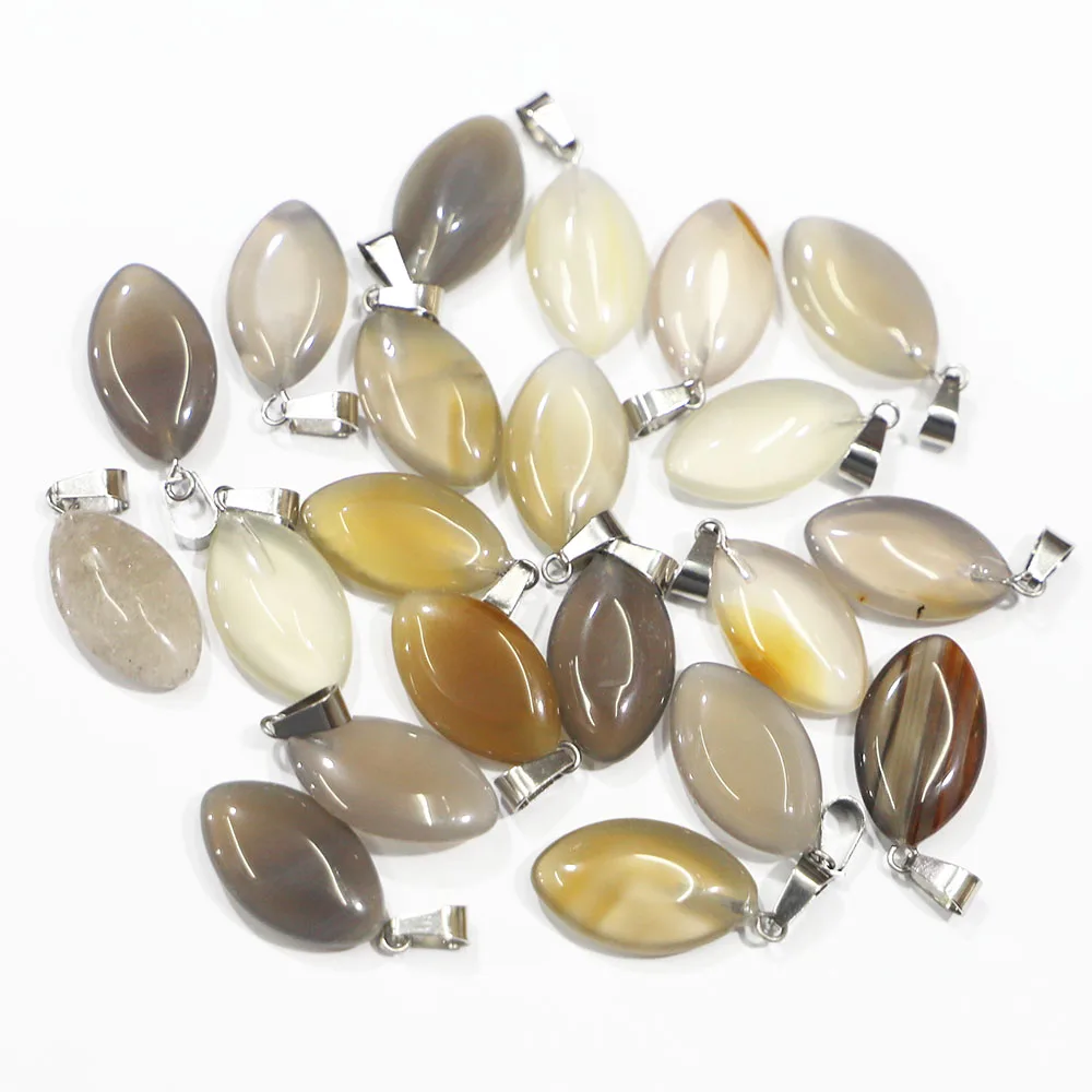 

20pca/lot High Quality Natural Grey Agate Stone Marquise Pendants Reiki Charm Fashion Diy Jewelry Necklace Accessories Wholesale