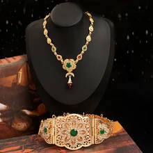 Moroccan Women's Robe Waist Chain Crystal Flower Necklace Set French Wedding Belt Russian Women's Necklace Jewelry Gift