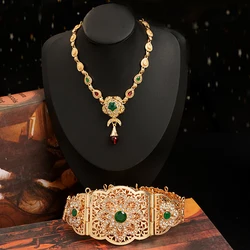 Moroccan Women's Robe Waist Chain Crystal Flower Necklace Set French Wedding Belt Russian Women's Necklace Jewelry Gift