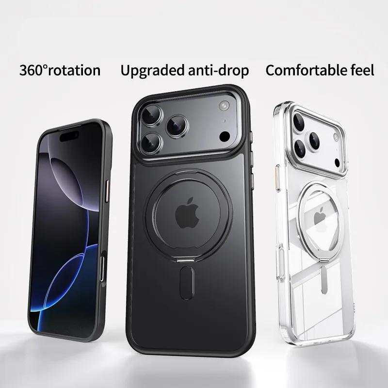 Matte Transparent Magsafe Case with Air Metal 360° Rotating Ring Holder and Armor Back Cover