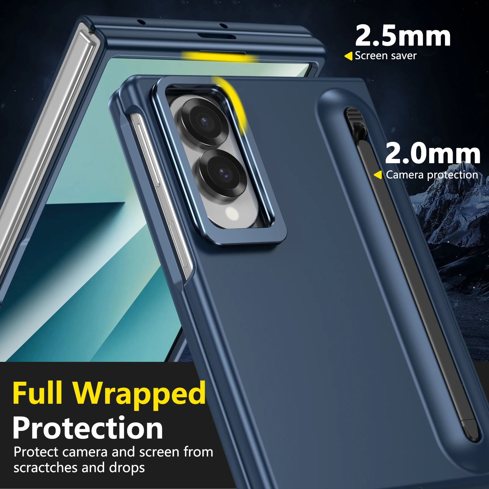 All-In-One Hinge Protection Phone Case with Stylus and Tempered Film Kickstand Cover