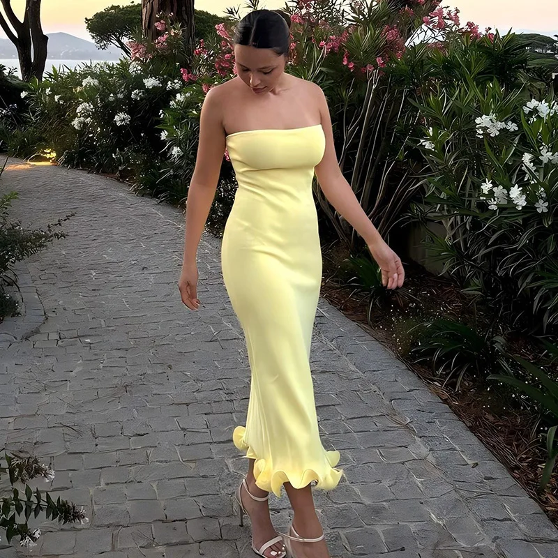Vestido largo sexy sin espalda para mujer, elegante, ajustado, con ondas, con orejas de hongo y patchwork, vestido de noche de manga larga para otoño, nuevo