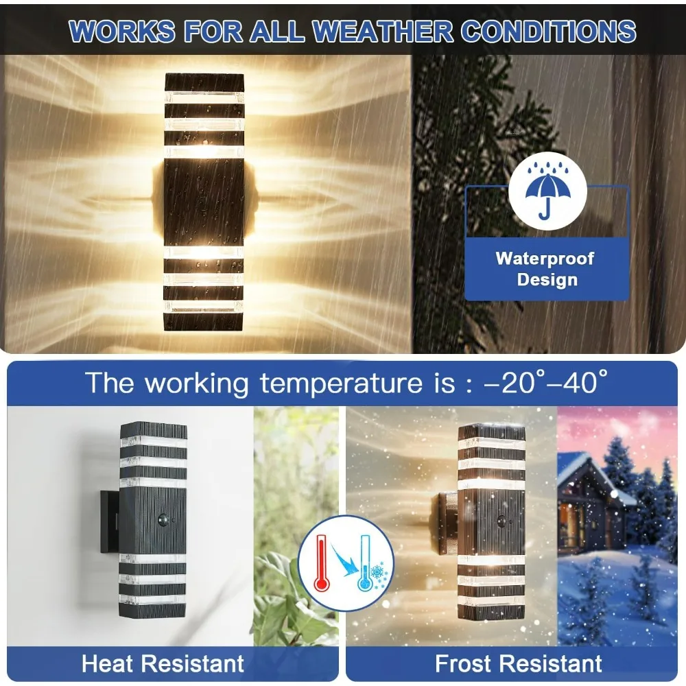 Modern Outdoor Wall Light Fixtures with Motion Sensor, Up and Down Lighting for Porch, Dusk to Dawn Exterior Sconce