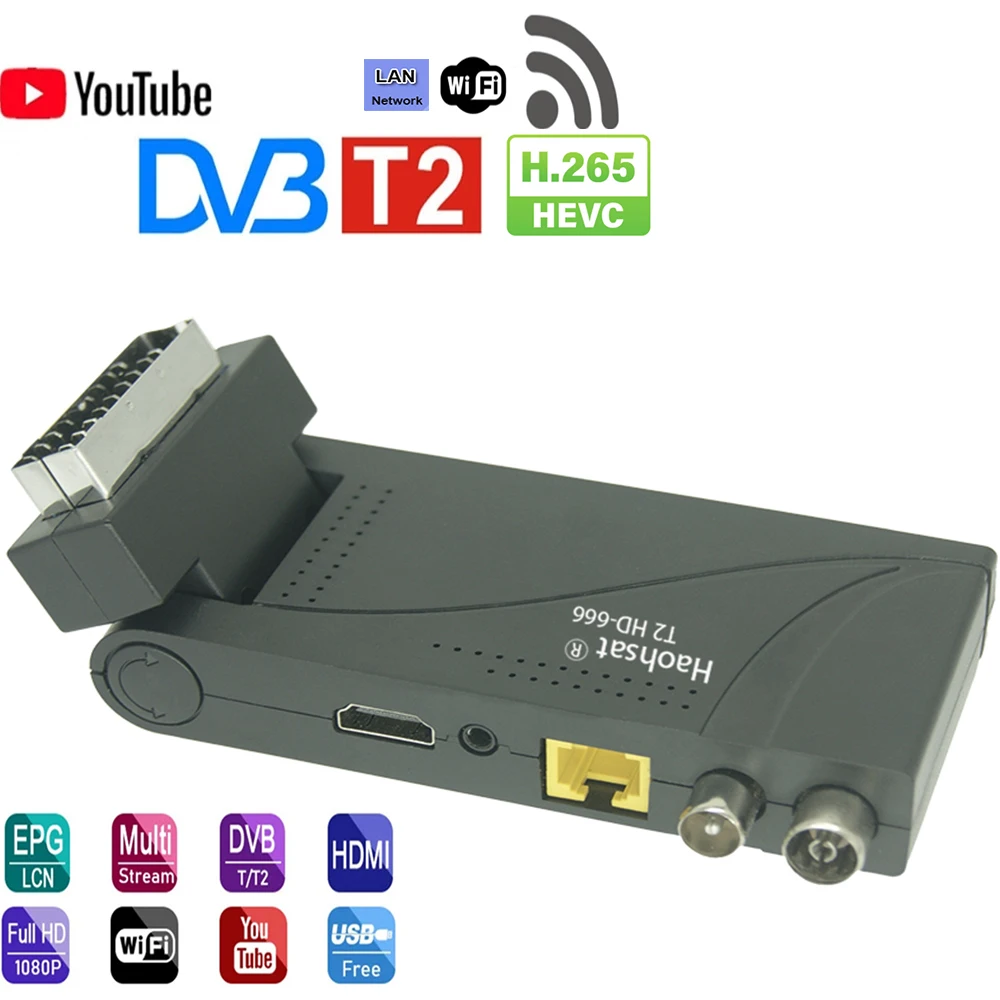 Haohsat DVB T2 HD 666 Hevc 1080P Full DVB-T/T2/DVB-C/LAN Поддержка H.265 HEVC/10Bit с USB WiFi спутниковый кабель ТВ