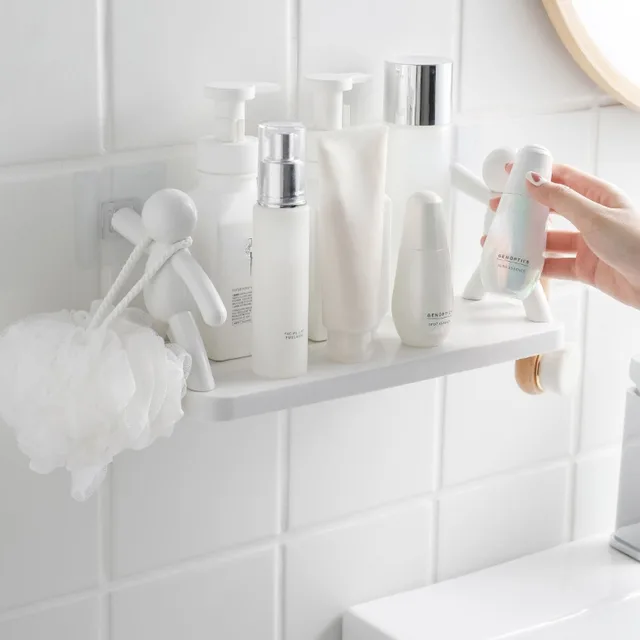 1pc Small Person Storage Rack Cartoon Non Punch Storage Rack Toilet Bathroom Cosmetics Storage Rack Seasoning Jar Sorting Rack 2