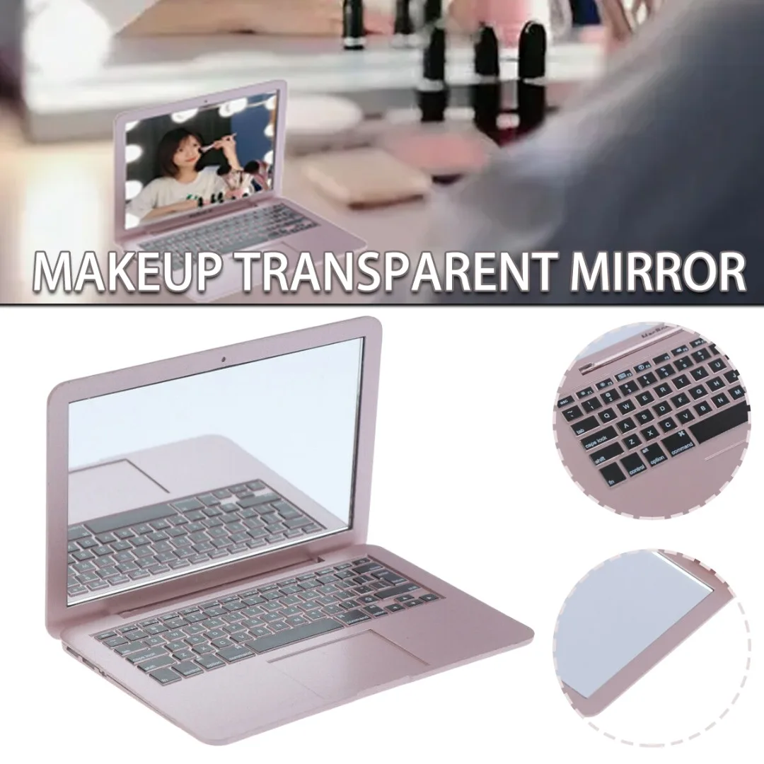 Girl Makeup Clear Mini Pocket Laptop Shape Mirror Portable Travel Cute