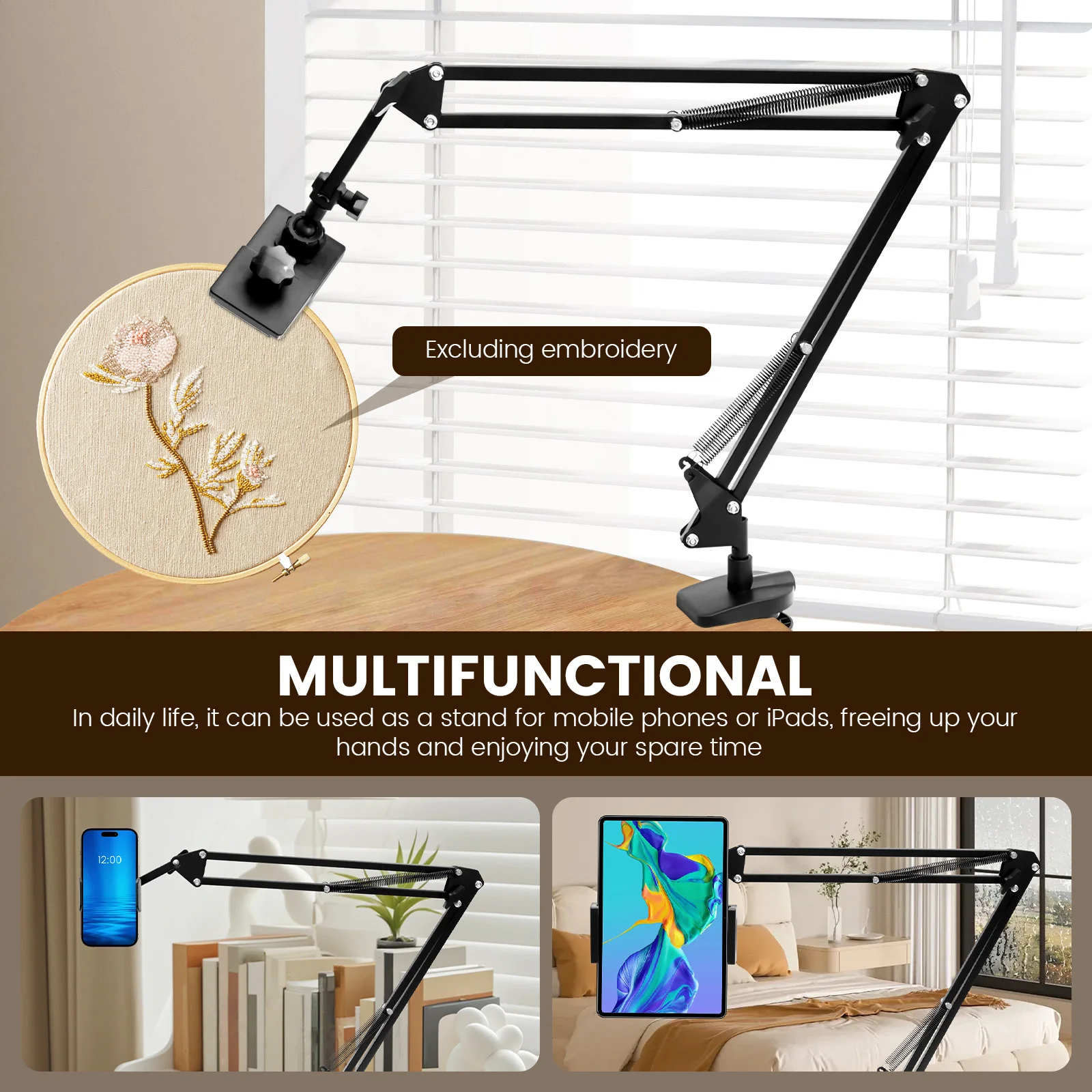 Embroidery Stand Adjustable Embroidery Hoop Holder Metal Cross Stitch Frame Stand Table Mount for Needlepoint Projects Tablet