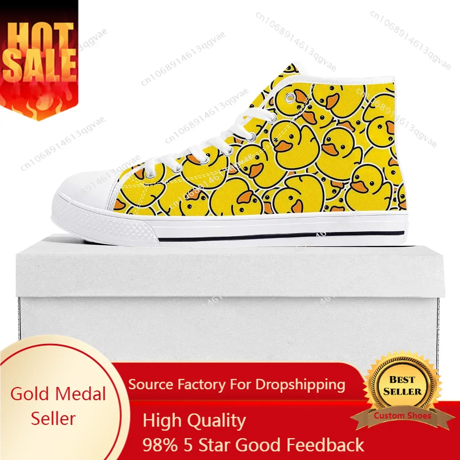 Yellow Duck Printed High Top High Quality Sneakers Mens Womens Teenager Canvas Sneaker Casual Couple Shoes Custom Made Shoe