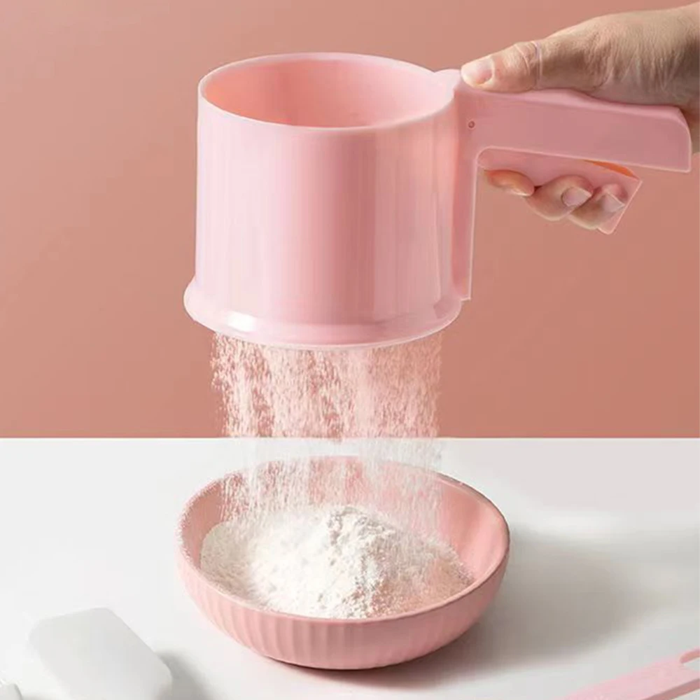 Flour Sieve Cup Powder Sieve Mesh Transparent Baking Semi-automatic Sugar  Sifter Powder Shaker Handle Measuring Cup Kitchen Tool - AliExpress