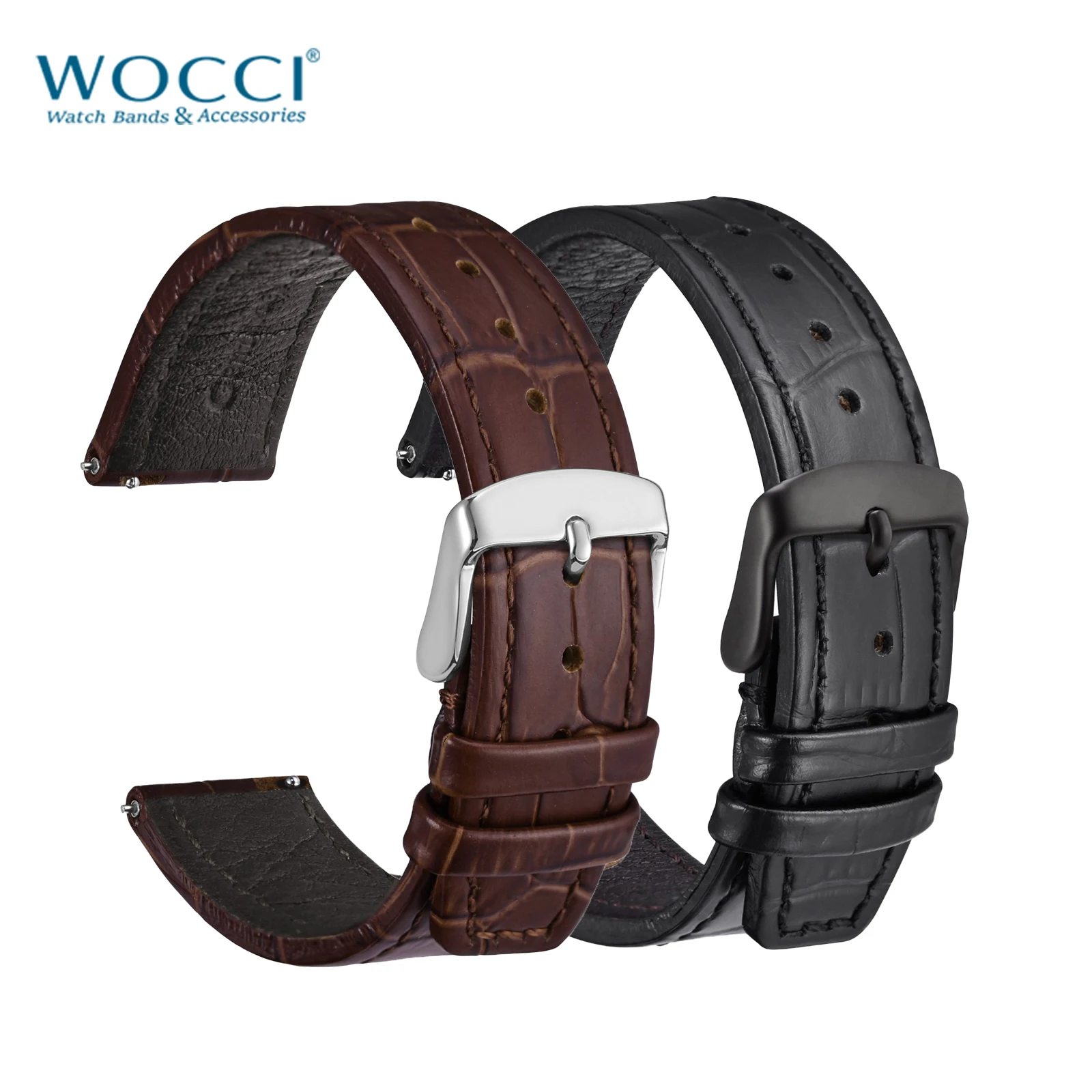 

WOCCI Genuine Leather Watch Straps 18mm 20mm 22mm Vintage Watchbands Quick Release Replacement Bracelet for Men