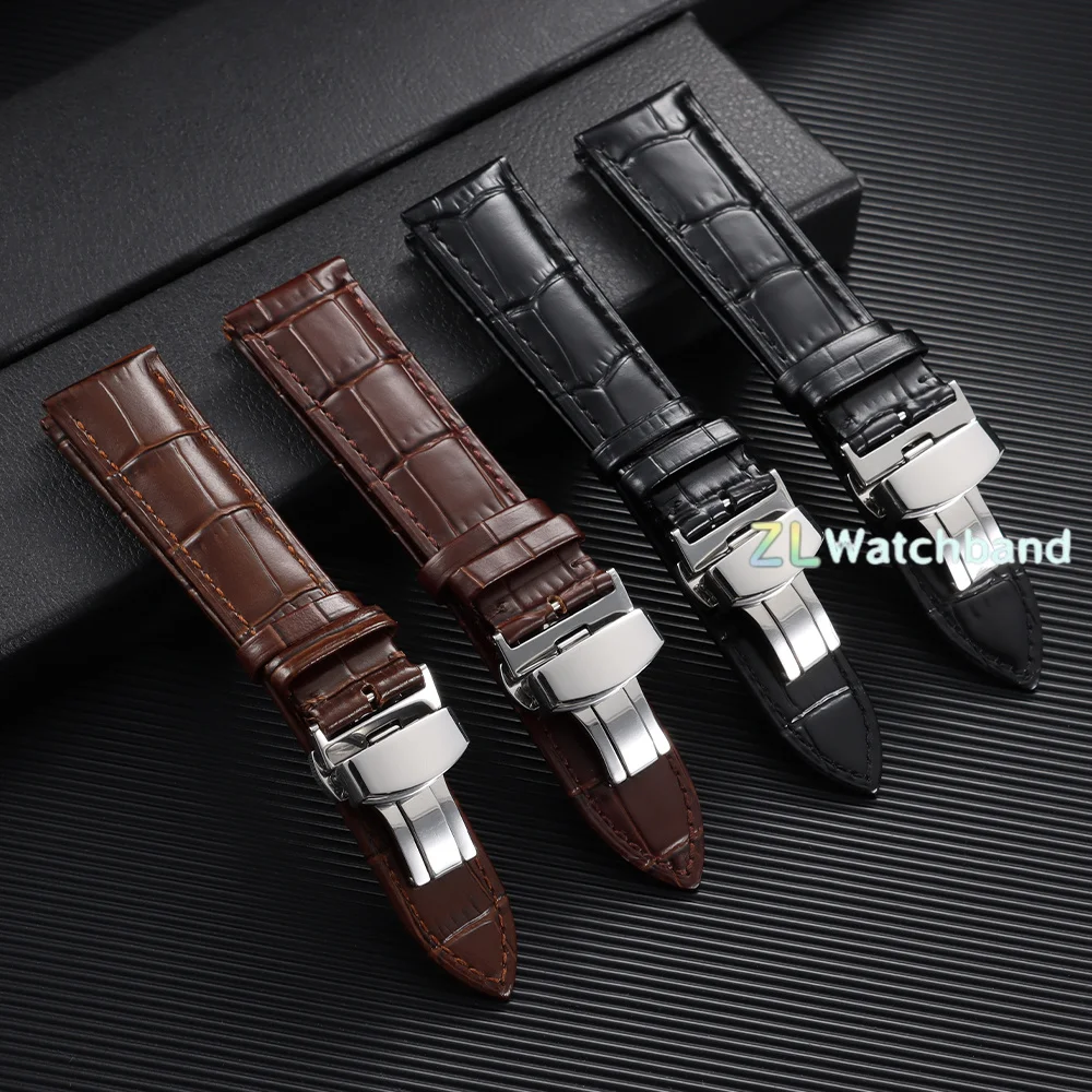 Elegant Leather Watchband with Butterfly Buckle - Universal Strap for Business & Casual Wear