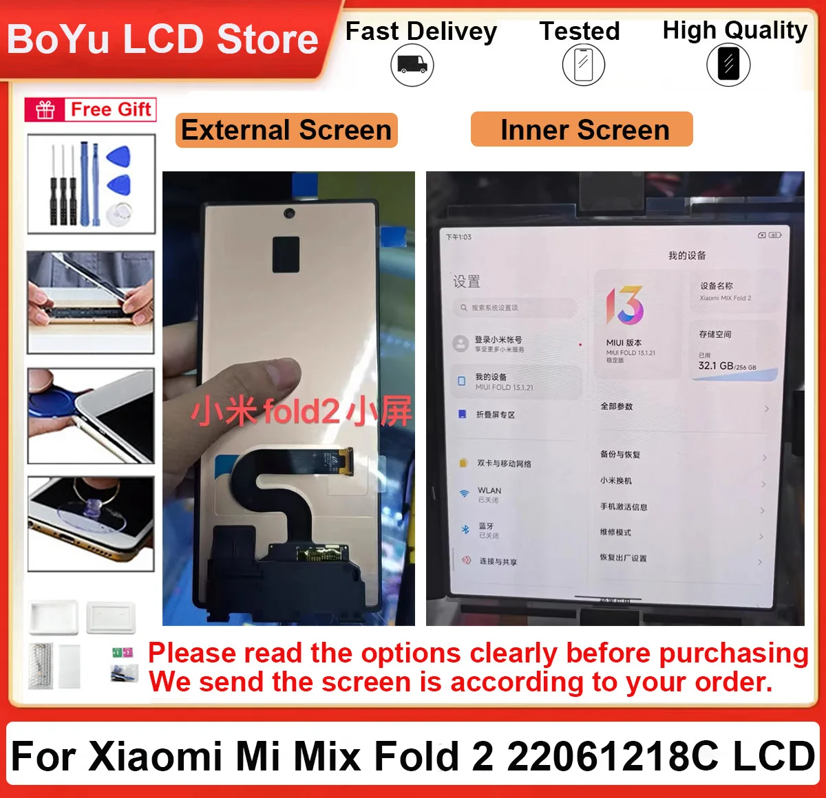 Schermo Fold2 Mix Testato Originale Da 8.02 "Per Xiaomi Mi Mix Fold 2 22061218C Lcd Pieghevole E Touch Display Digitizer Assembly Part