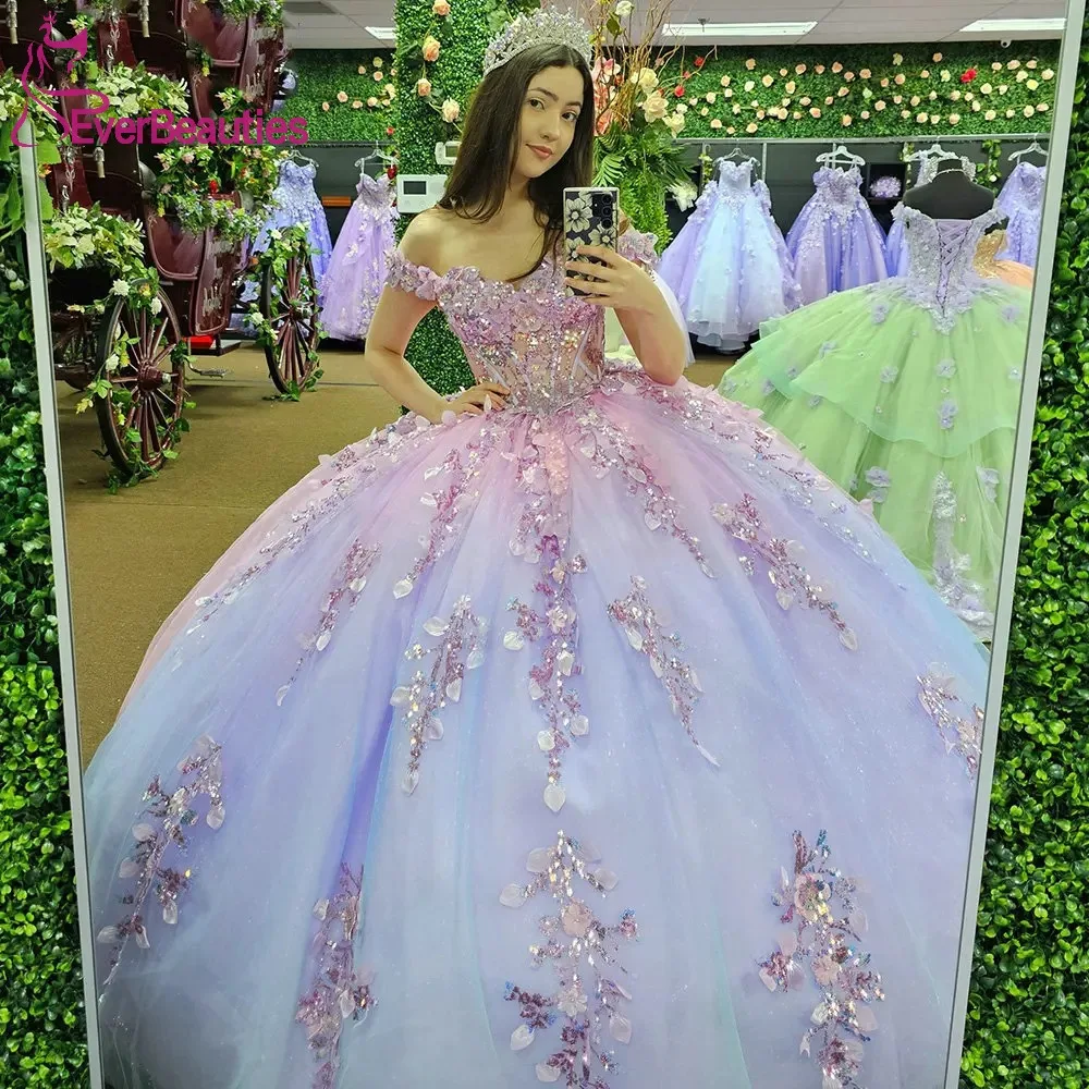 

Ball Gown Quinceanera Dress Tulle Lace Beaded Sweet 15 Dresses Plus Size Off Shoulder Prom Dress Vestidos De 15 Quinceañera