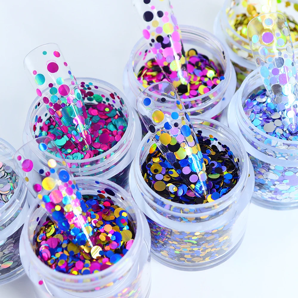 10 ml Nail Art Sequins Holographic Round Shape Nails Accessories Colorful Bubble Glitter Flake Mixed Manicure DIY Art Decoration nail glitter nail decoration nail decorations nail flakes