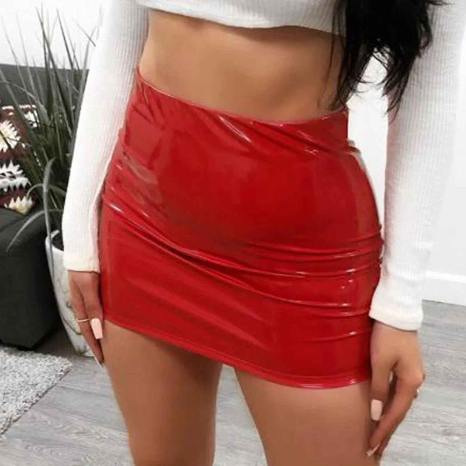 

Women's Wet Look Pu Leather Party Mini Skirt High Waist Slim Fit Sexy Bodycon Pencil Skirts Sexy Short Skirts For Women Clubwear