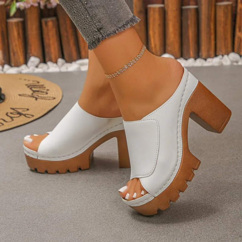 Women Sandals Open-Toe High-Heel Slippers Summer Fashion Outdoor Wear Sandals Slip-On Big Size Shoes Women 1