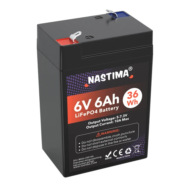 NASTIMA Batterie Rechargeable 6V 6Ah LiFePO4 avec Protection BMS et Cycle  Profond 2000, adaptée aux Kits de Éclairage Électrique de Secours, Voitures  Jouets pour Enfants, Bateaux à Moteur, Camping : : Commerce