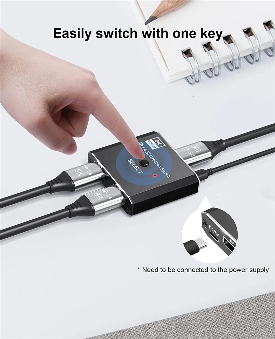 1.4 Displayport Switch 8K Displayport Bi-direction splitter switcher Displayport KVM 2X1 1X2 Display-port 8K@30Hz,4K@120Hz
