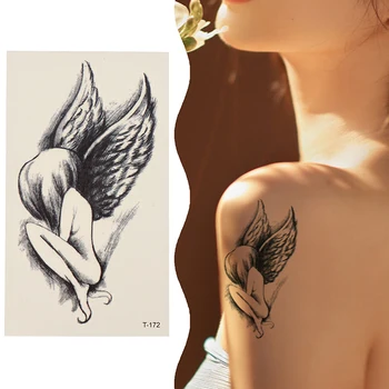 Tatuaggi semipermanenti impermeabili Disegni di tatuaggi Little Angel per il tatuaggio temporaneo delle donne e degli uomini del dito della mano del collo dura