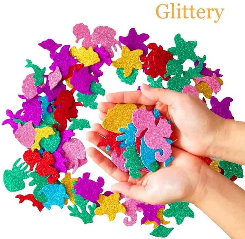 32PCS Colorful Glitter Sea Animals Foam Stickers Self Adhesive Kid's Arts Craft Supplies for Cards DIY Scrapbooking Home Decor