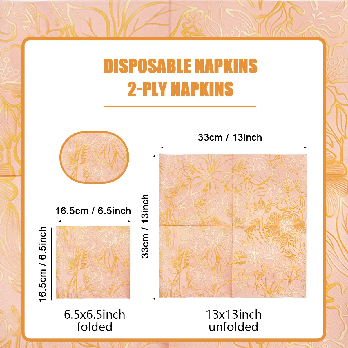 20 Stück Seidenpapier mit orangefarbenem Blumendruck, Feiertagsthema, Party, Einweg-Doppelschicht, bunte quadratische Servietten, Hochzeitsfeier, Familie – Detail 4
