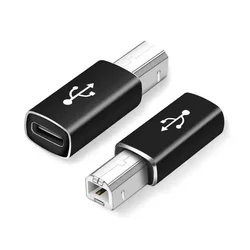 USB B to Type C Adapter and Cable Extender (Black Straight - Same)