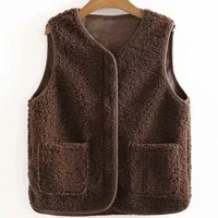 Fashionable Integrated Women's Vest Double Layer Flocking Vest Autumn/Winter Style Jacket Crew Neck Design For All Seasons