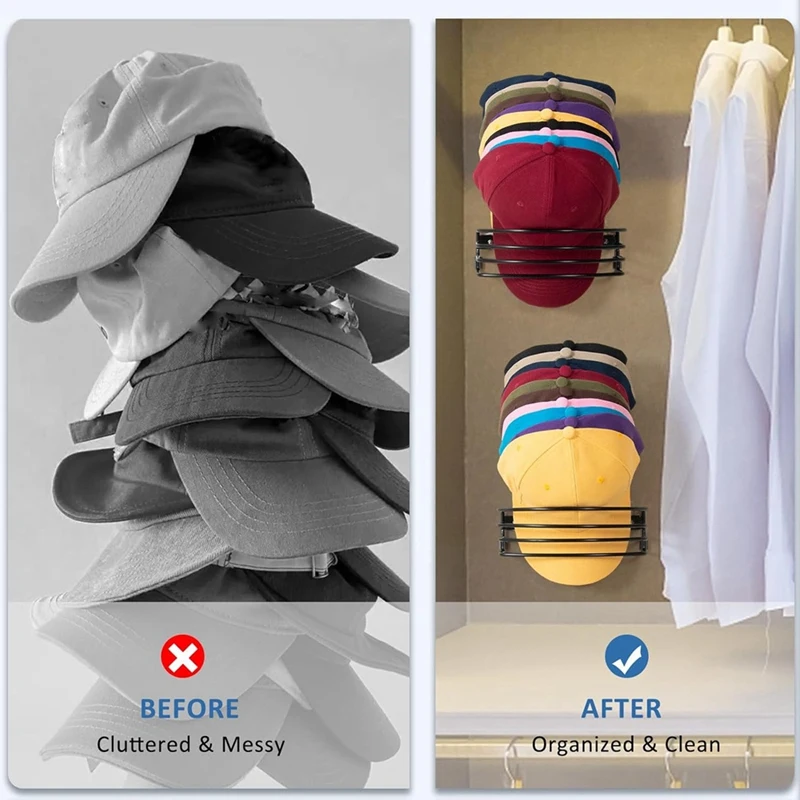 2Pcs Wall Hat Rack For Wall, Door And Closet, Metal Hat Organizers For Baseball Caps, Ball Cap Holder 3