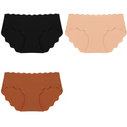3 - Piece Set of Seamless Silk Satin Women's Panties with Wavy Edge and Comfort Fit - M (Set 9)