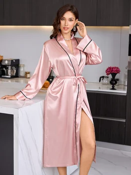 رداء نوم بسيط وأنيق مريح وغير رسمي طويل من البوليستر للسيدات 5