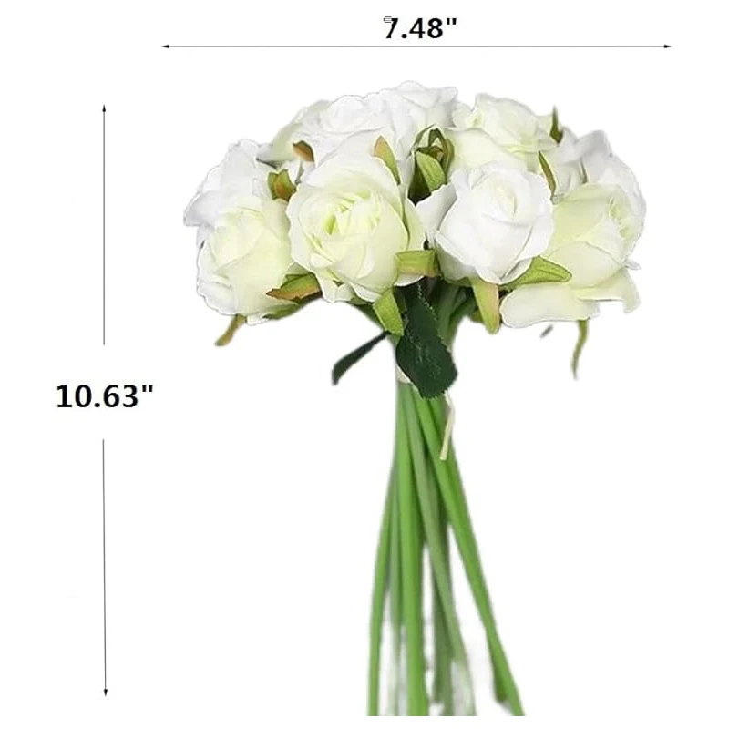 Artificial roses 12 set silk bouquets for Home office parties Bride holding roses and wedding decorations (spring white)