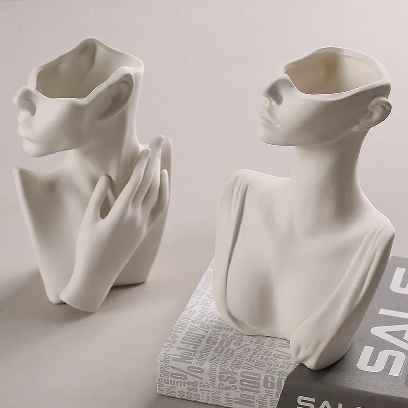 Nordic Modern Rustic Decor Face Shape Ceramic Flower Vase Abstract Art