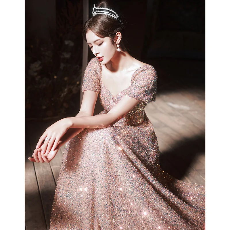 elegant-pink-sequined-evening-dress-female-floor-length-a-line-square-collar-prom-gown-simple-light-luxury-glitter-party-vestido