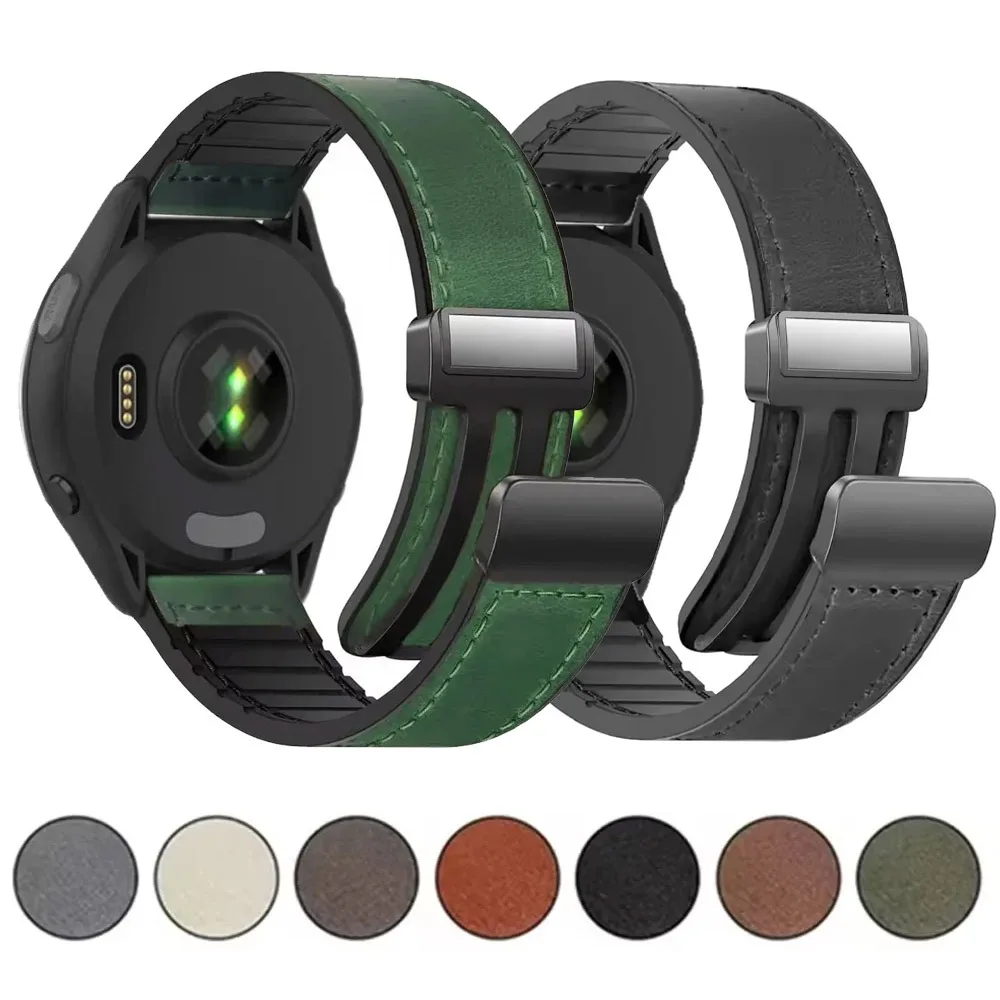 Magnetic Breathable Leather-Silicone Watch Strap, 22mm/20mm